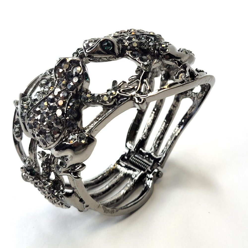Hematite Rhinestone Frog Lovers Cuff Bracelet